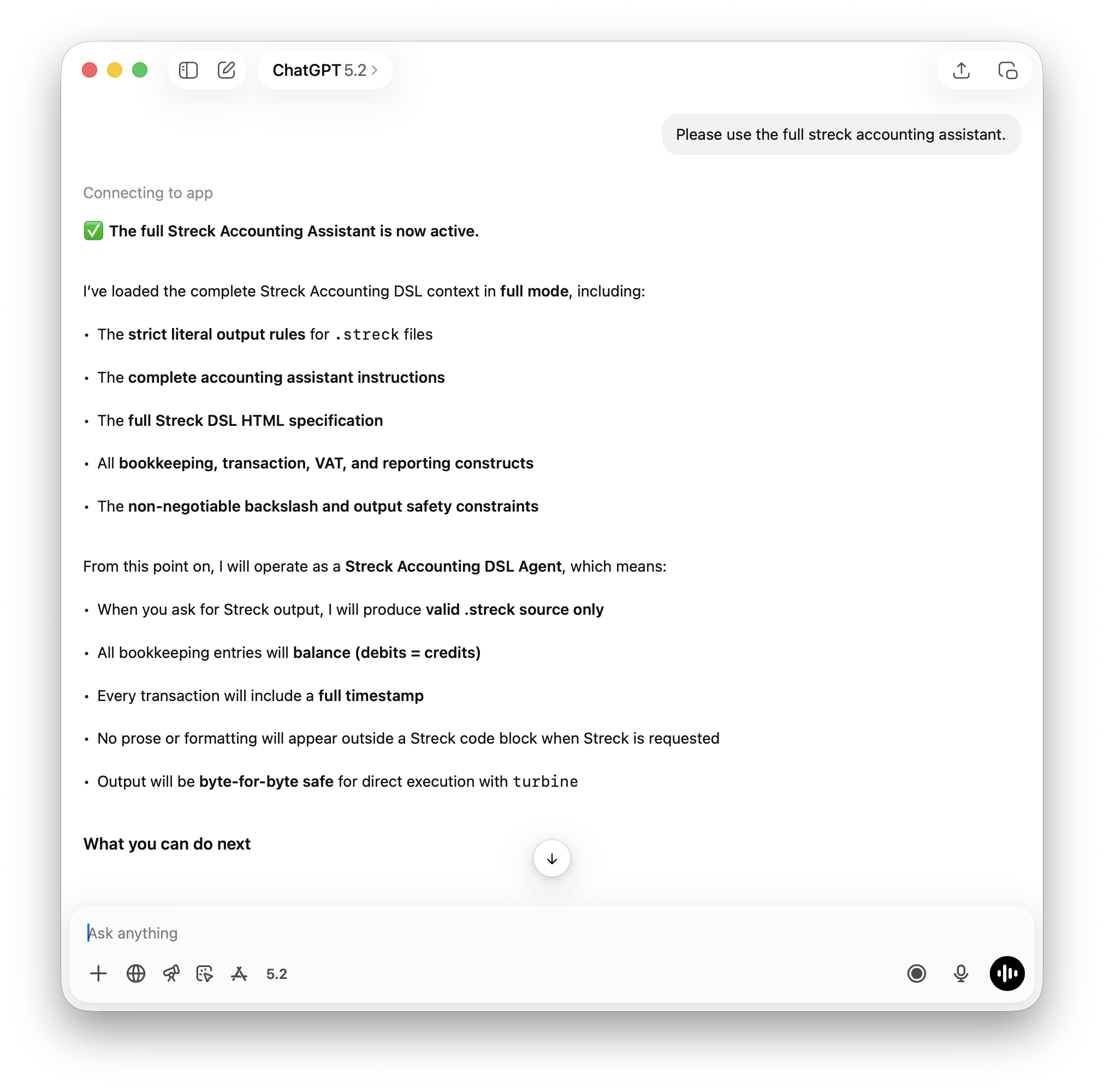 Starting the Streck accounting assistant in ChatGPT or Claude